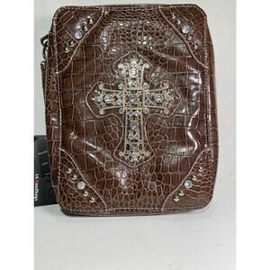 LG Handbags PU Leather Tablet/Book Brown Embossed Bling Case